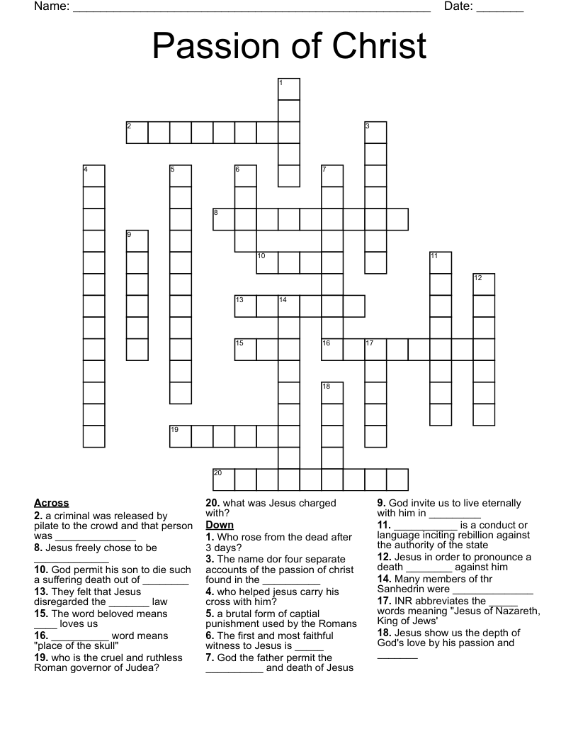 Passion of Christ Crossword