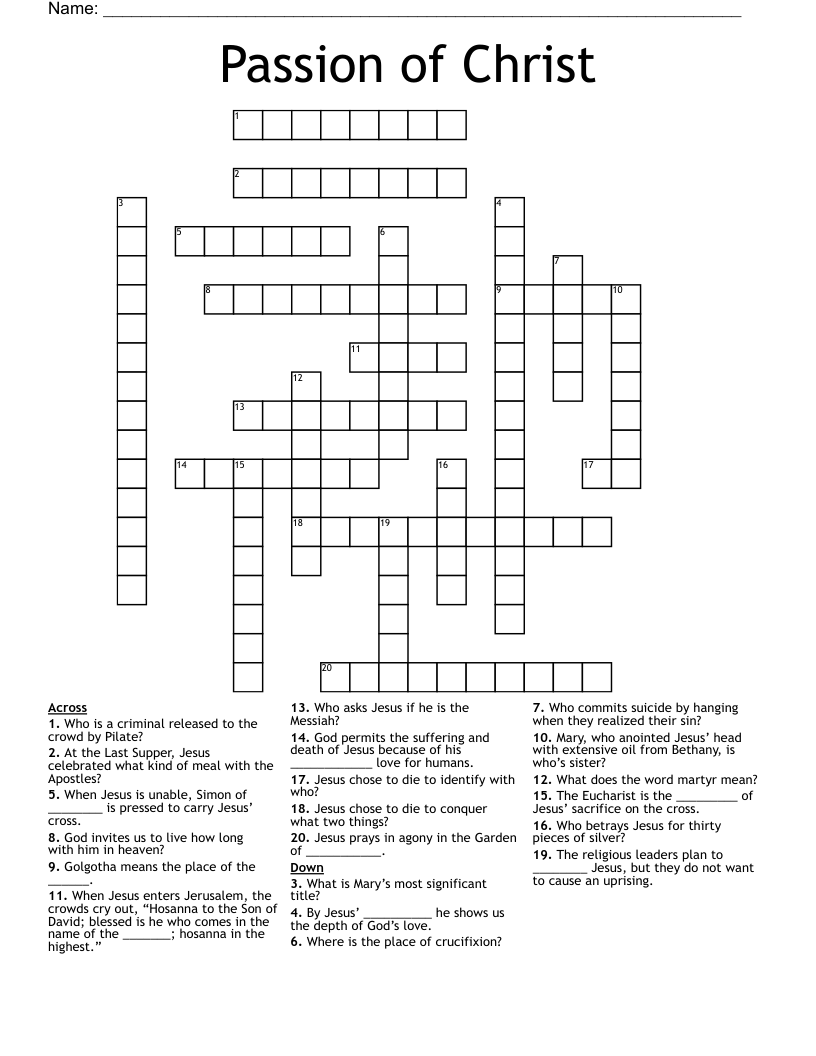 Passion of Christ Crossword