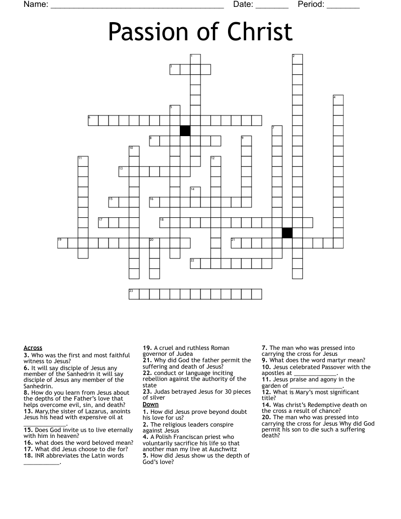 Passion of Christ Crossword