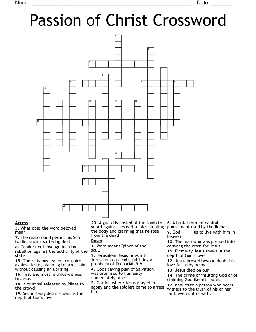 Passion of Christ Crossword 