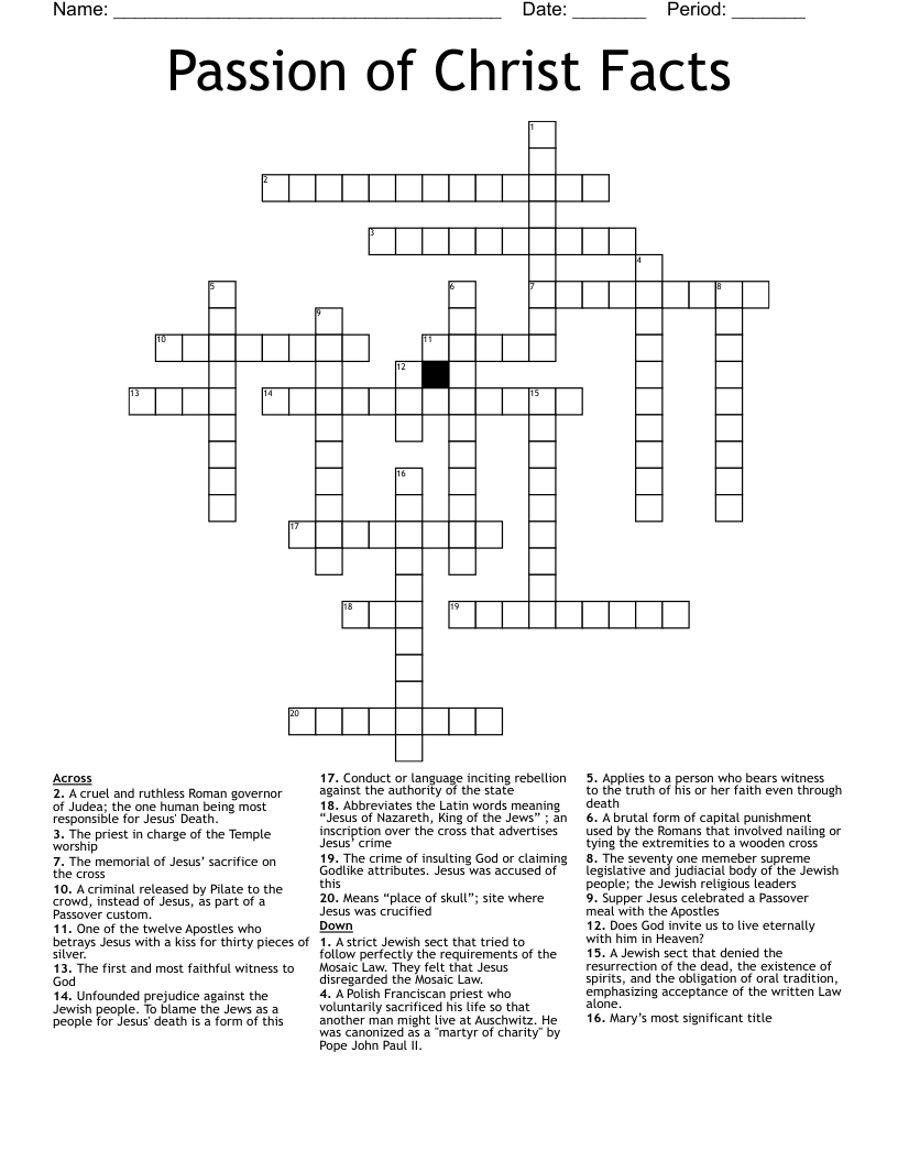 Passion of Christ Facts Crossword