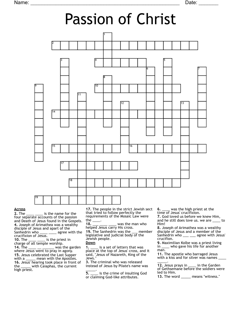 Passion of Christ  Crossword