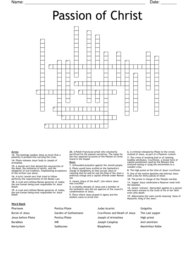 Passion of Christ  Crossword