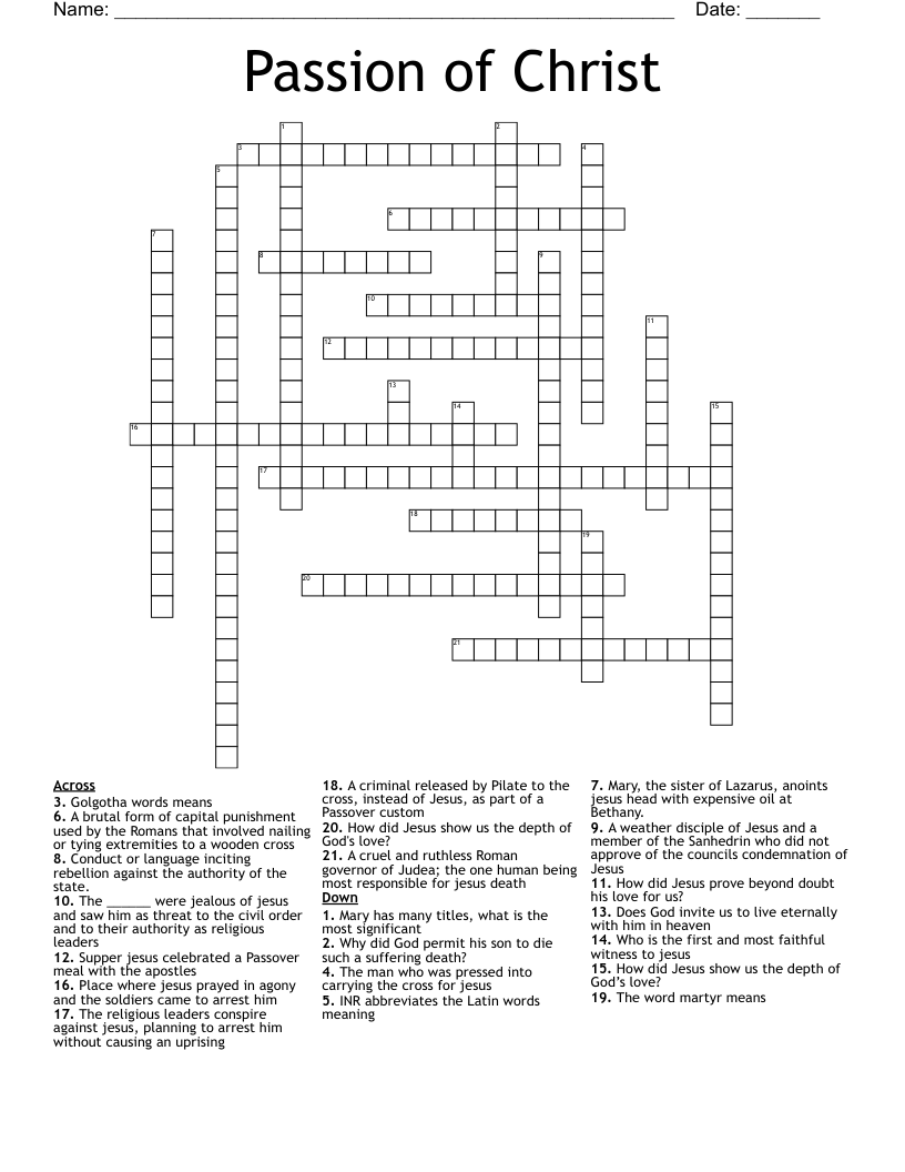 Passion of Christ  Crossword