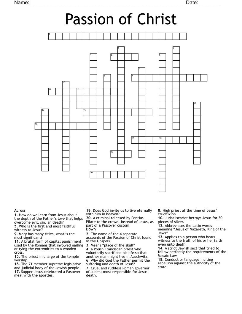 Passion of Christ  Crossword