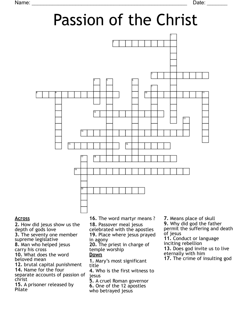 Passion of the Christ  Crossword