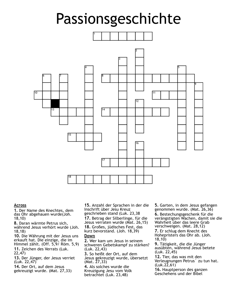 Passionsgeschichte Crossword
