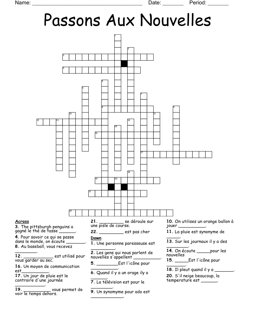 Passons Aux Nouvelles Crossword