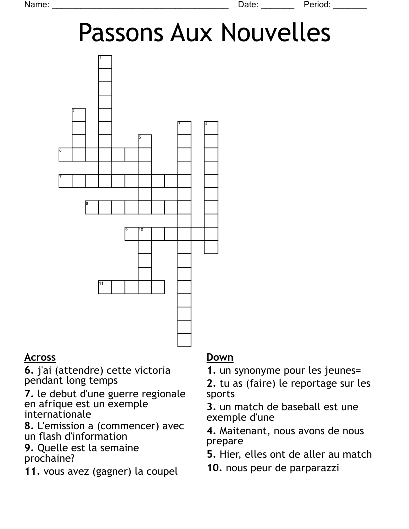 Passons Aux Nouvelles  Crossword