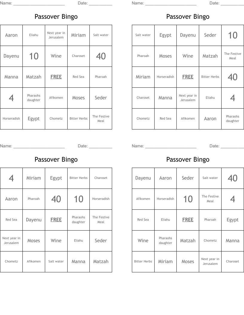 Passover Bingo