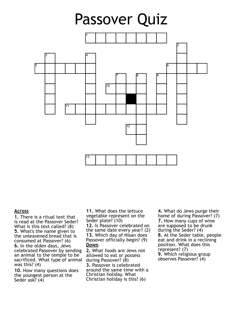 Passover Quiz Crossword