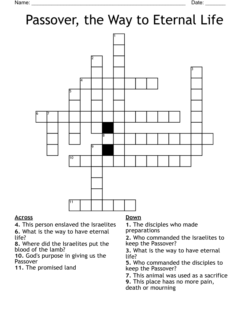 Passover, the Way to Eternal Life Crossword