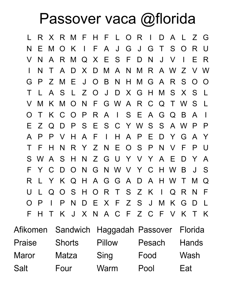 Passover vaca @florida  Word Search