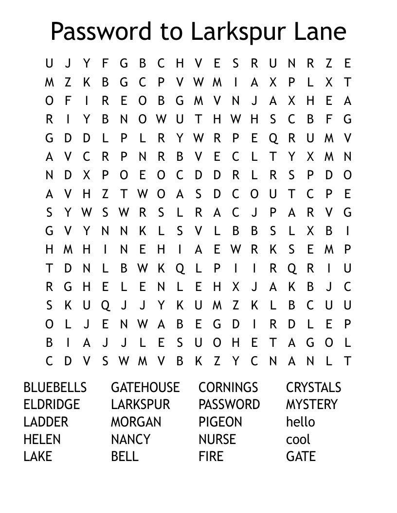 Password to Larkspur Lane Word Search