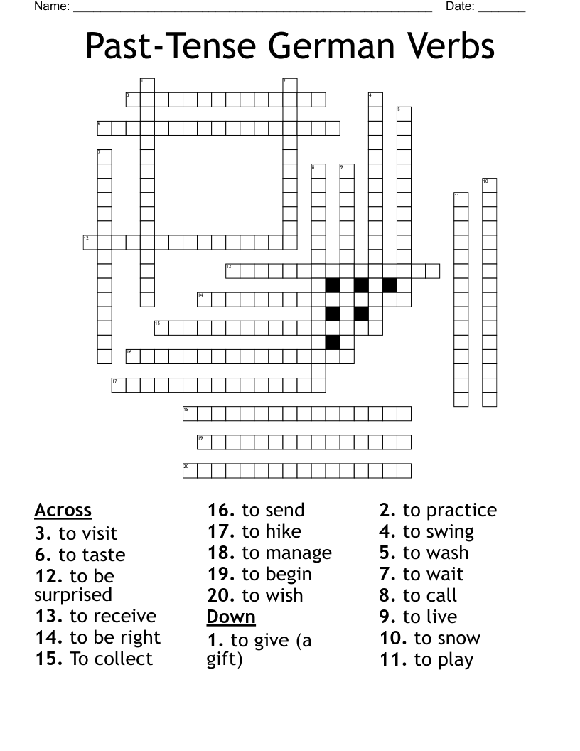 Past-Tense German Verbs Crossword