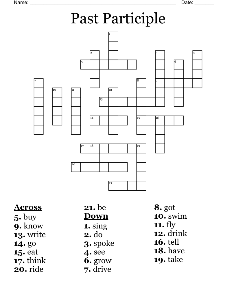 Past Participle Crossword