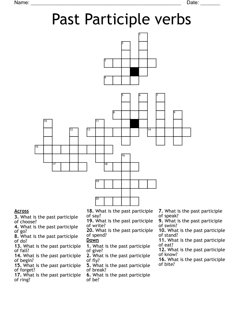 Past Participle verbs Crossword