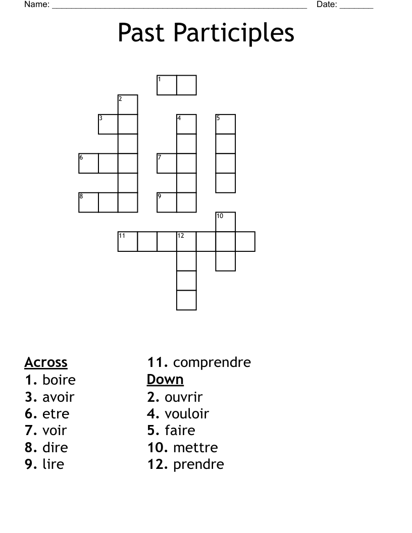 Past Participles Crossword