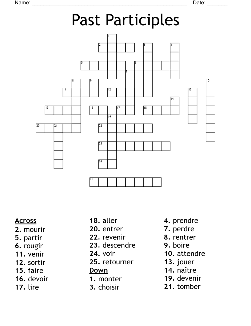 Past Participles Crossword