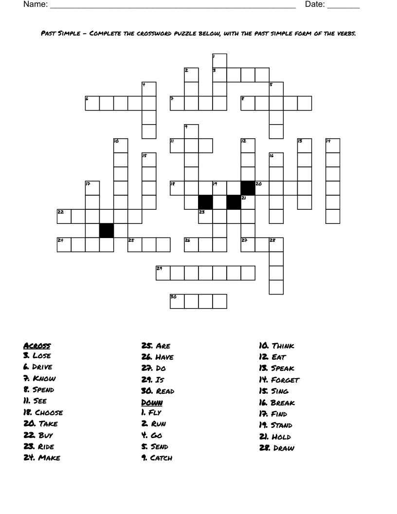 Past Simple - Complete the crossword puzzle below, with the past simple form of the verbs.