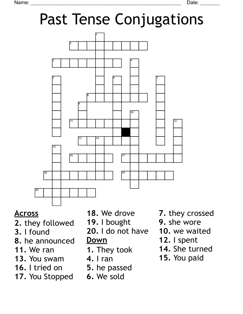 Past Tense Conjugations  Crossword