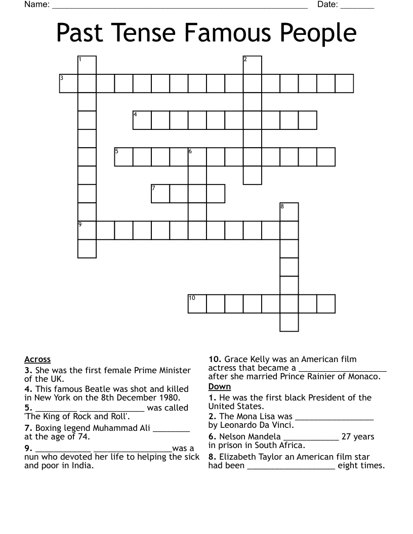 Past Tense Famous People Crossword