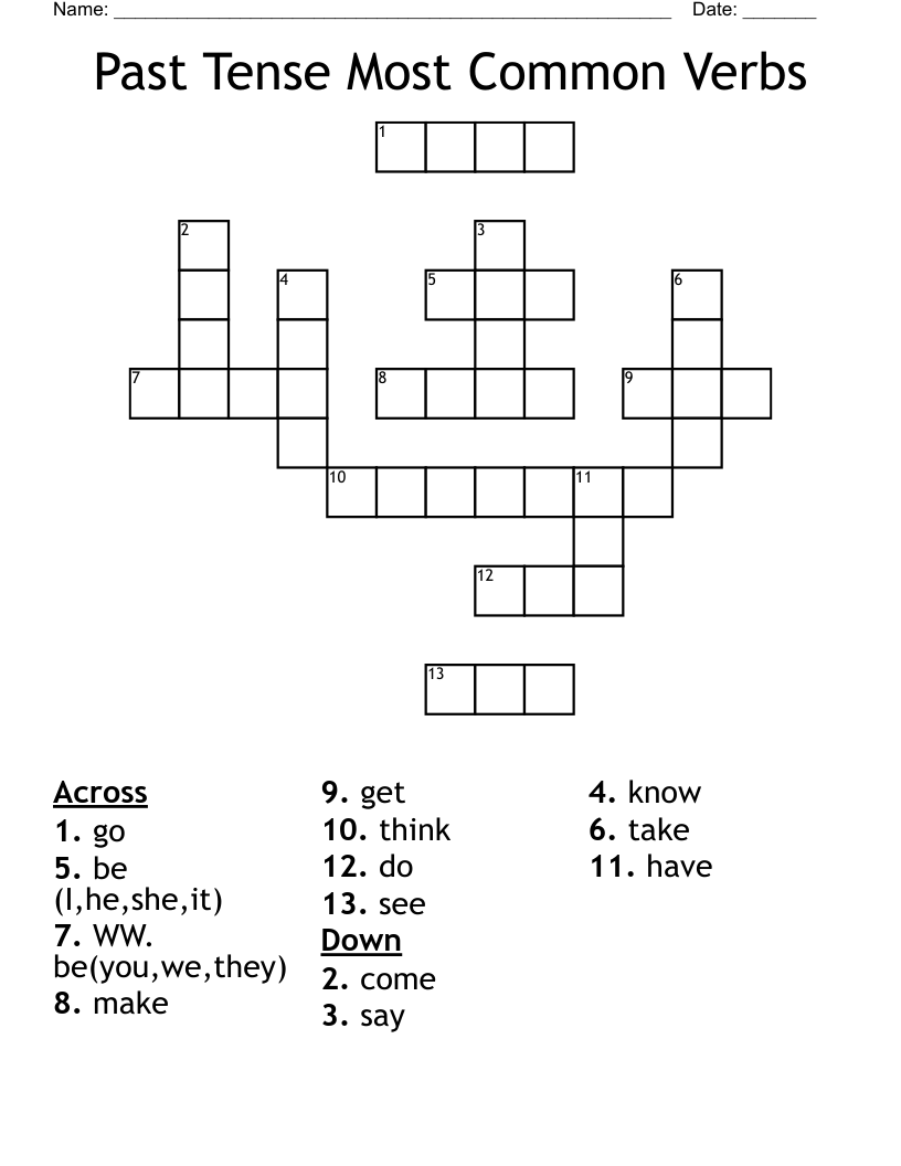 Past Tense Most Common Verbs Crossword
