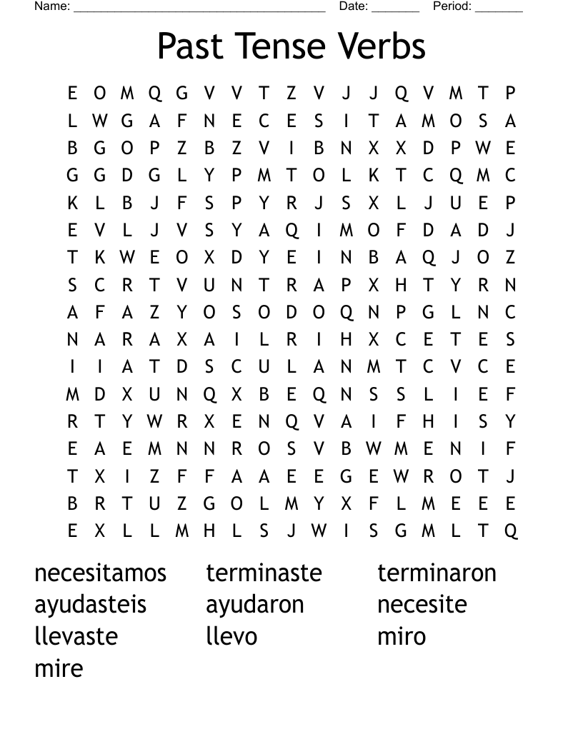 Past Tense Verbs Word Search