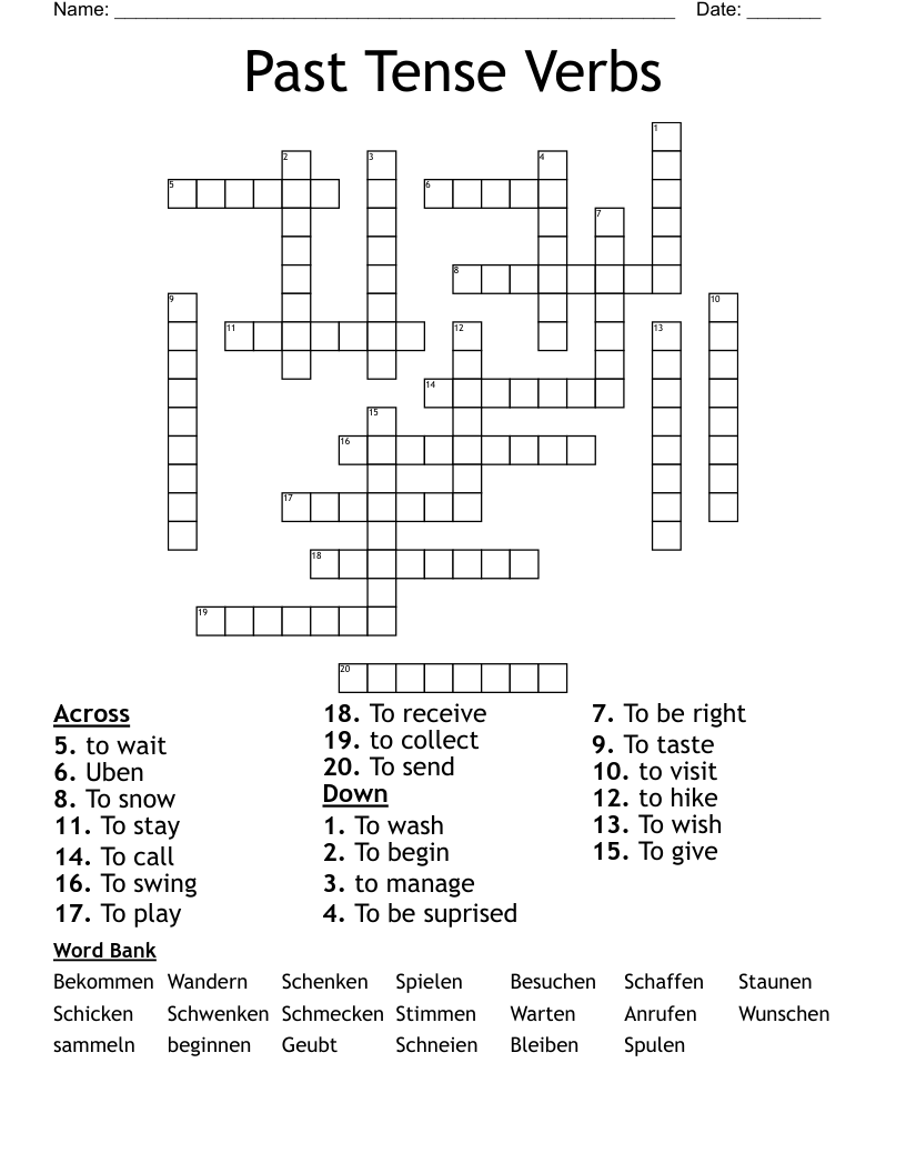 Past Tense Verbs Crossword