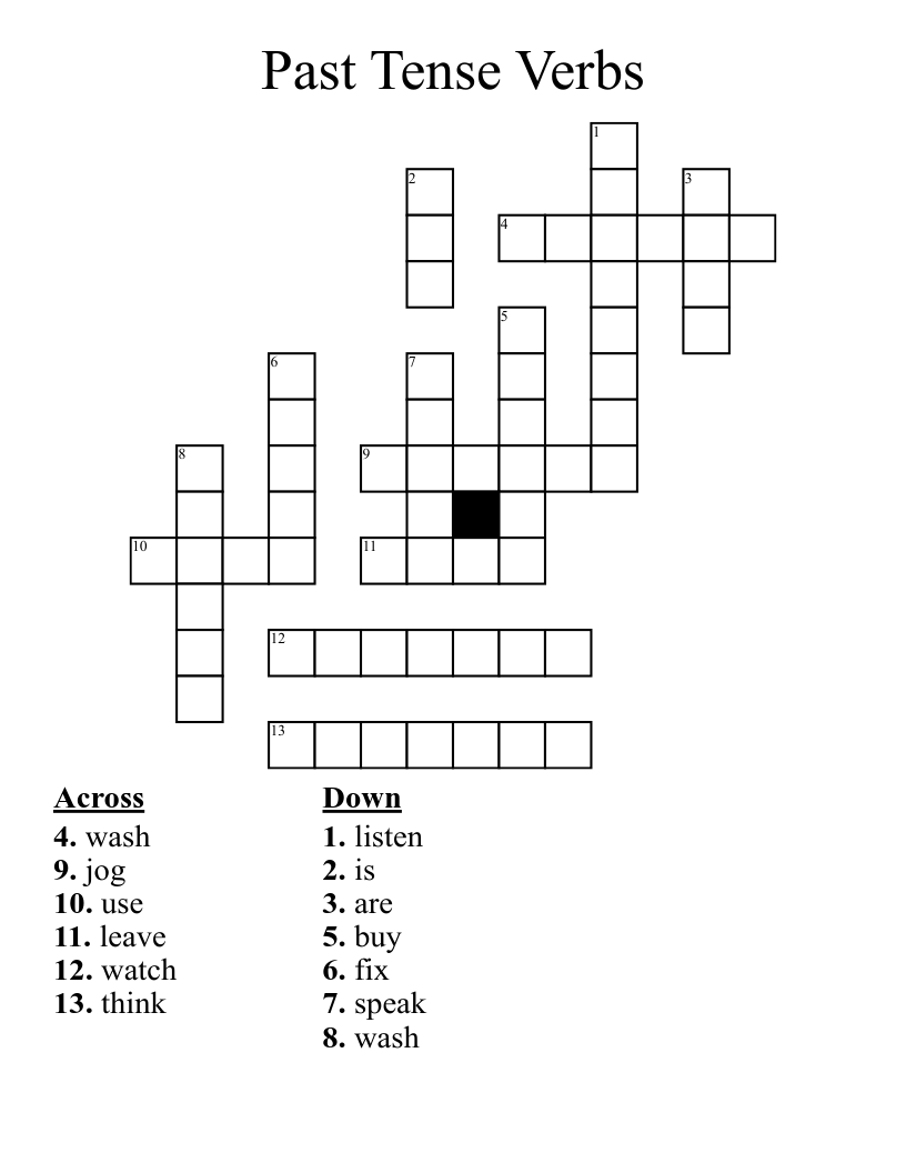 Past Tense Verbs Crossword