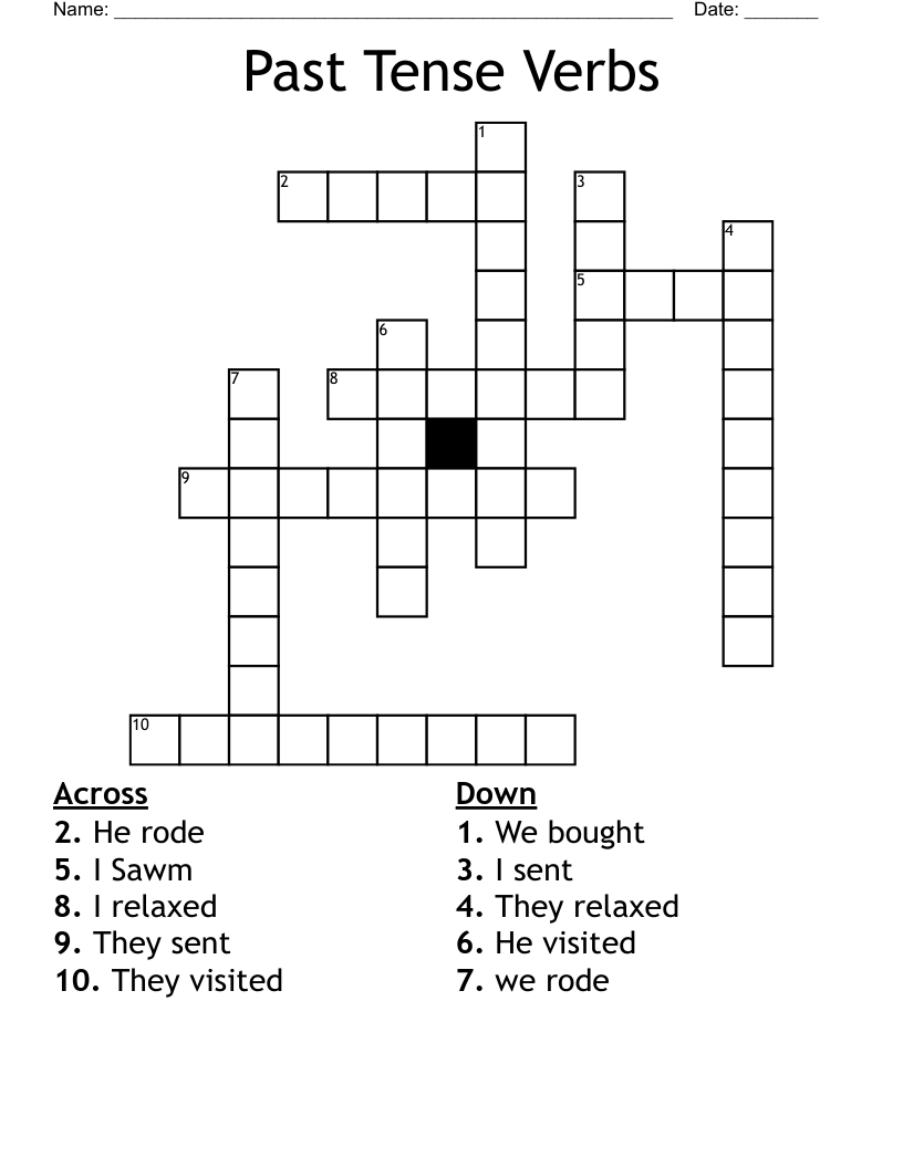 Past Tense Verbs Crossword
