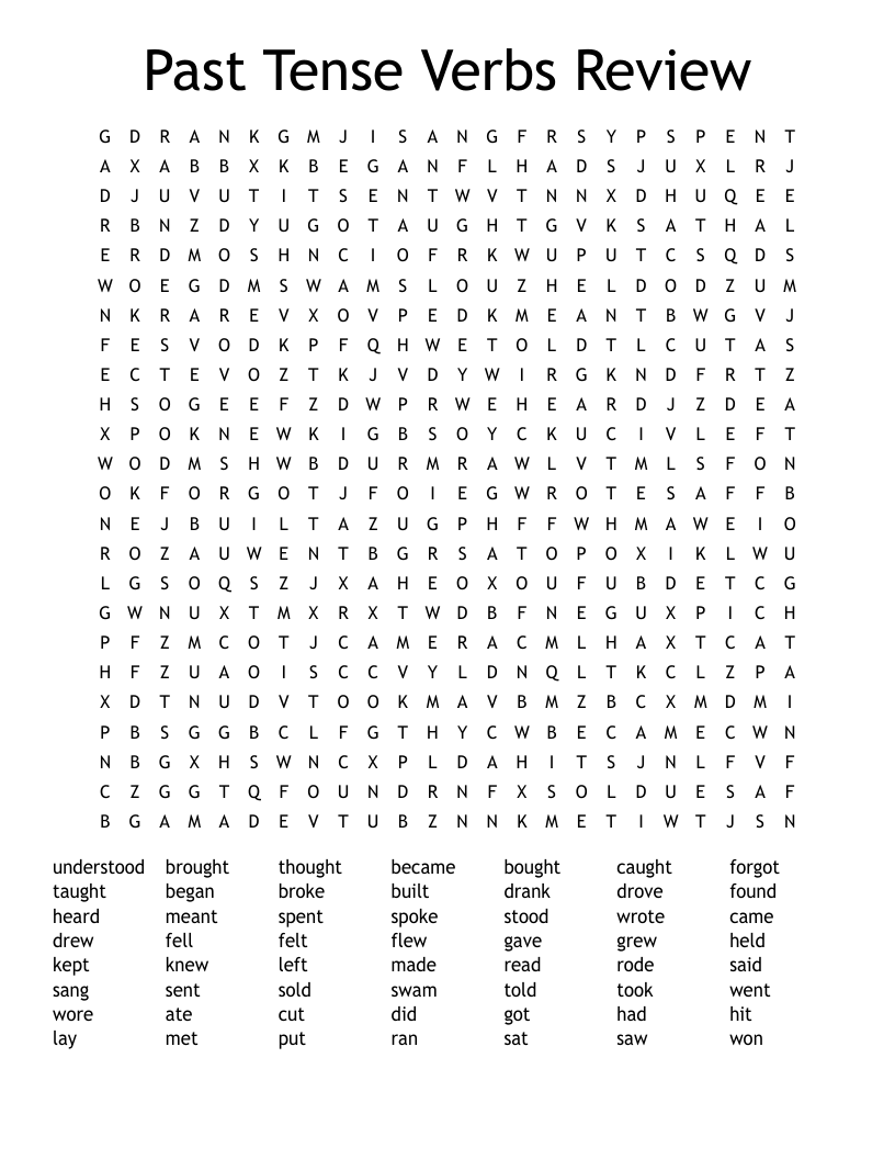 Past Tense Verbs Review Word Search