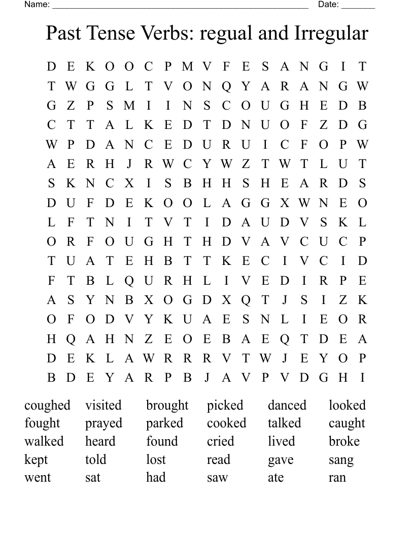 Past Tense Verbs:  regual and Irregular Word Search