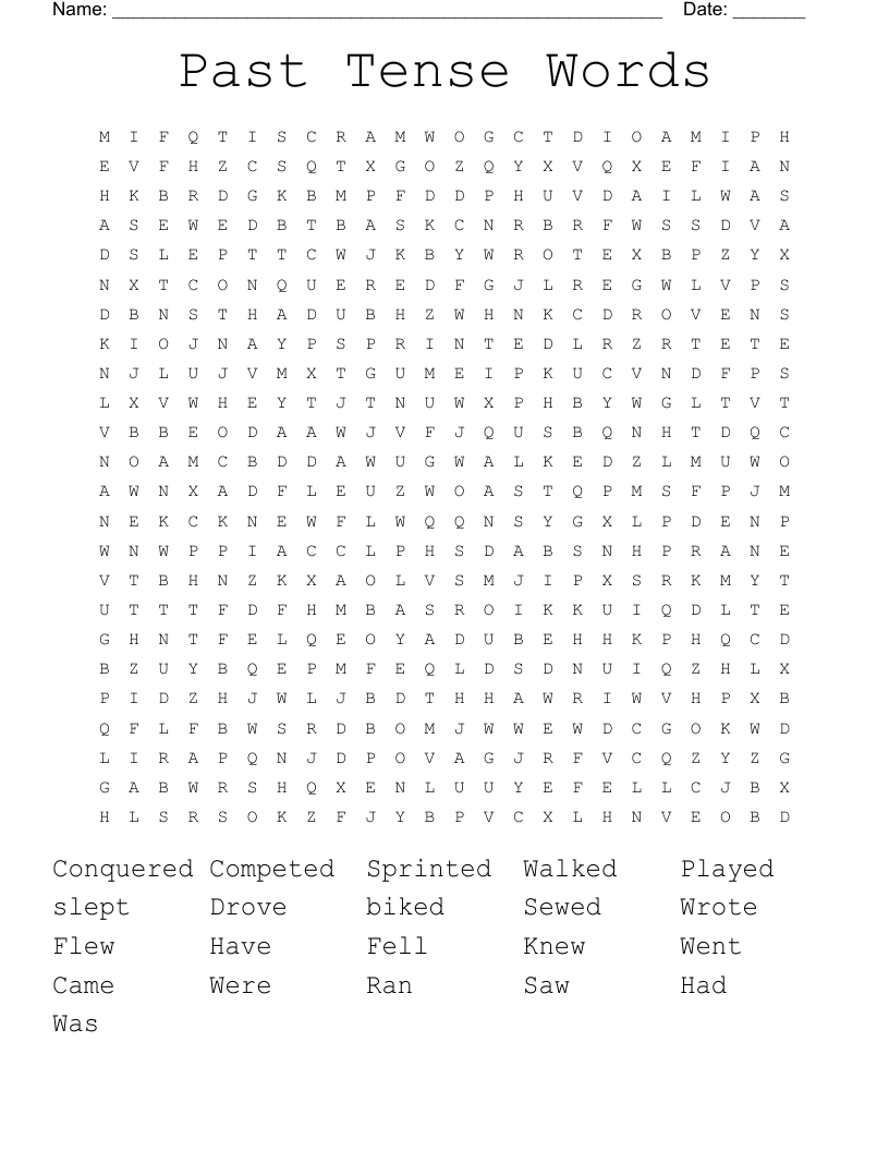 Past Tense Words Word Search