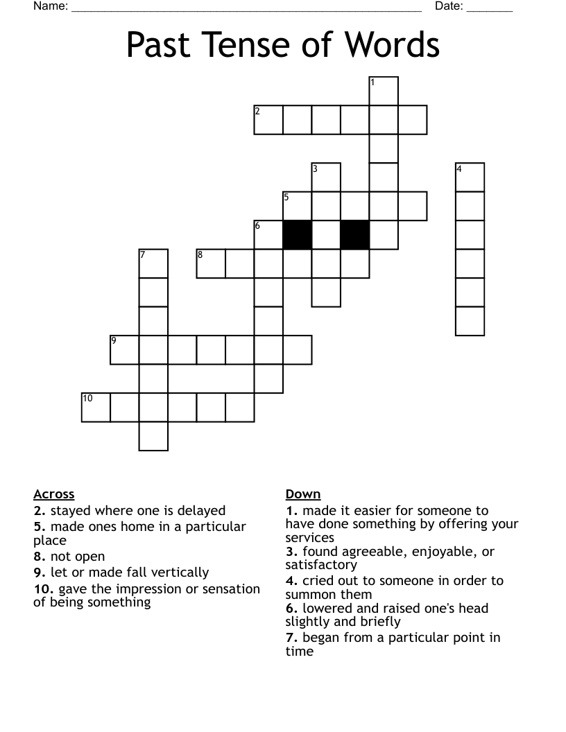 Past Tense of Words Crossword