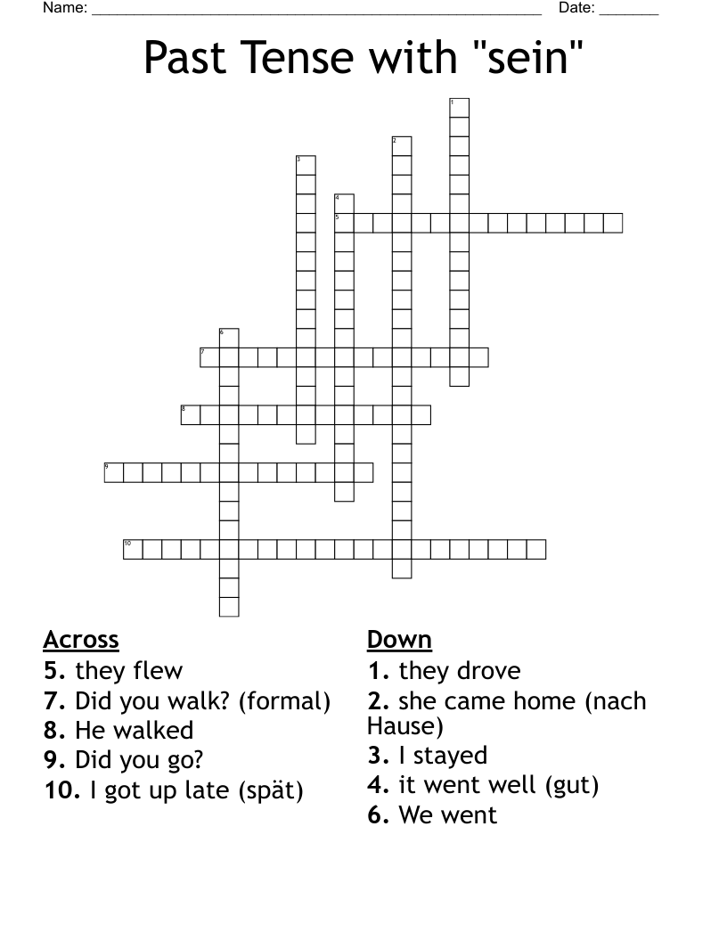 Past Tense with "sein" Crossword