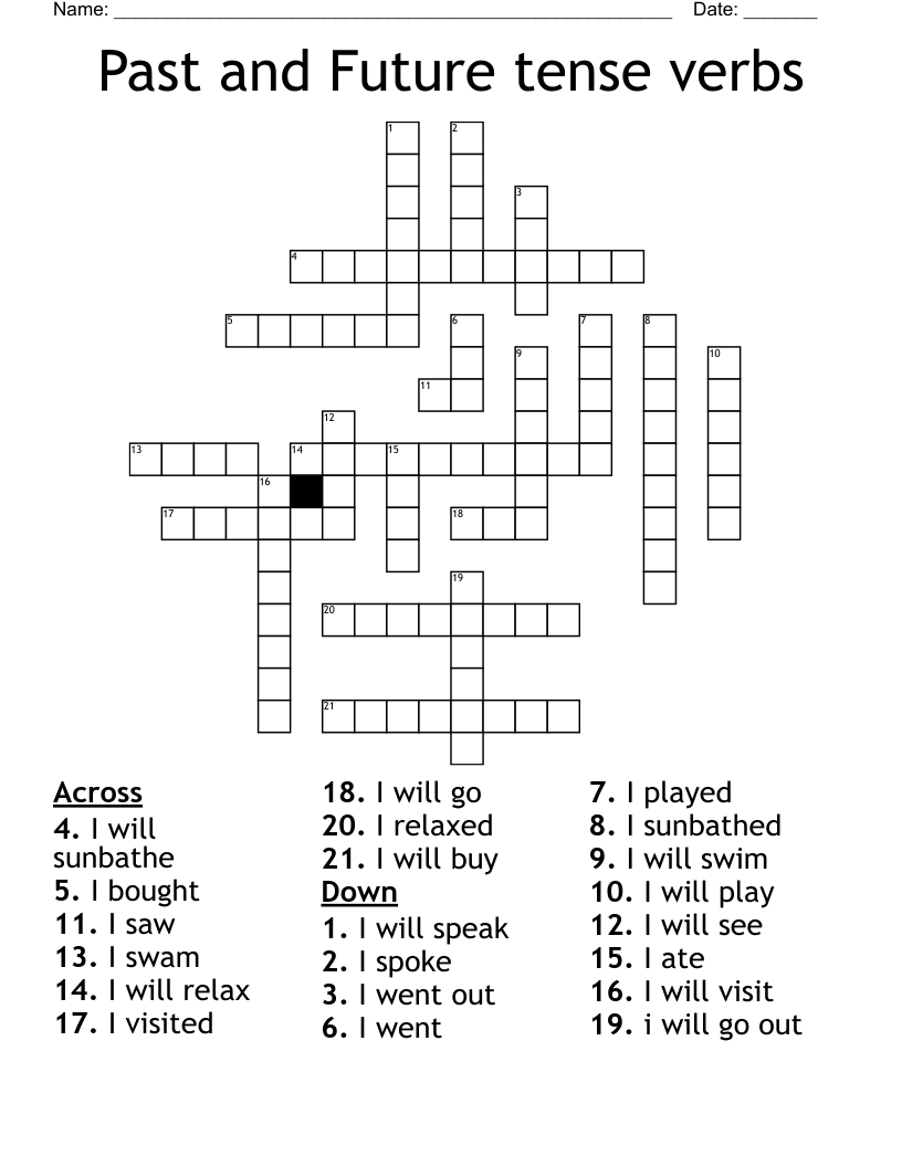 Past and Future tense verbs Crossword