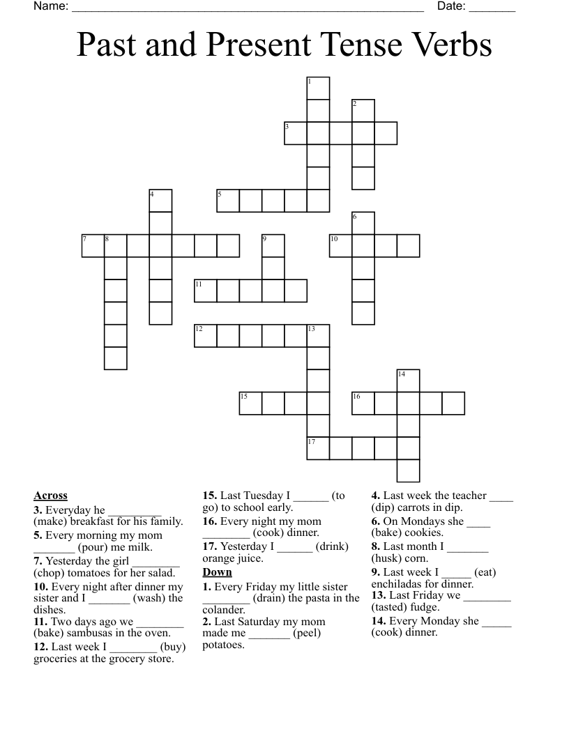 Past and Present Tense Verbs Crossword