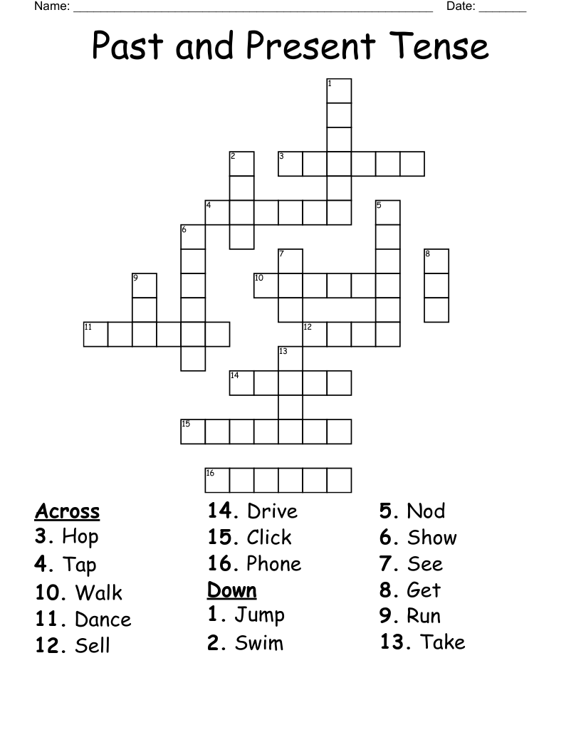 Past and Present Tense  Crossword