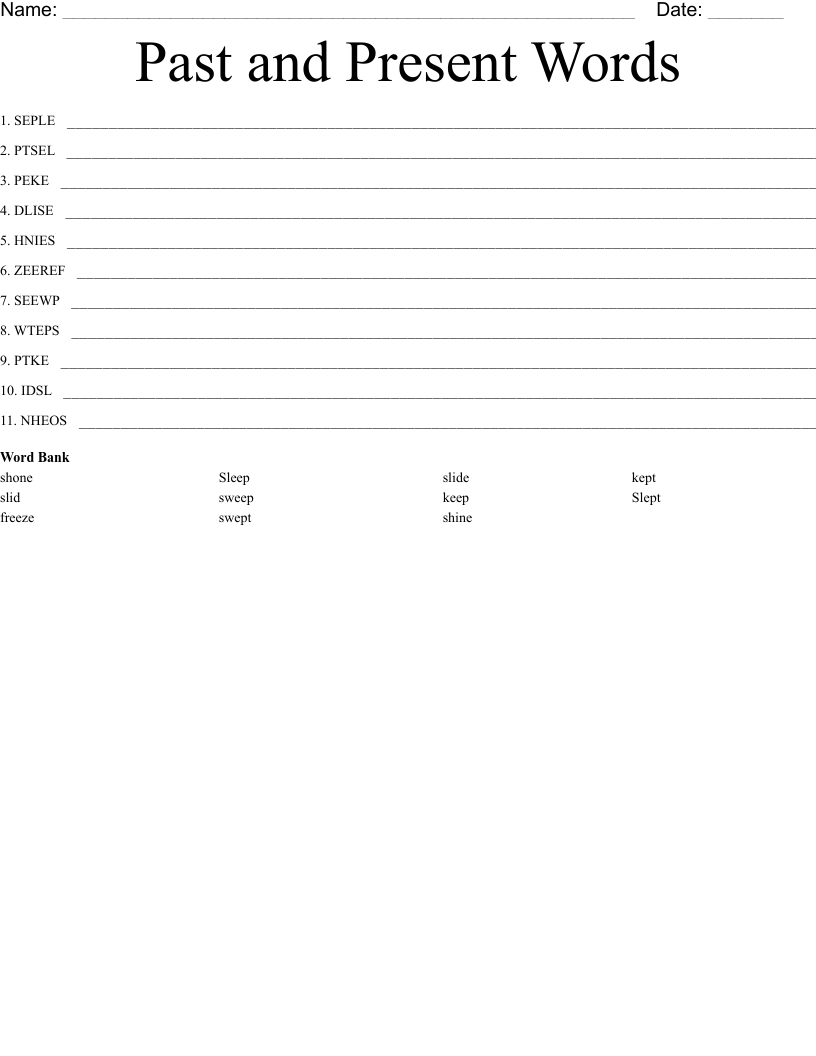Past and Present Words Word Scramble