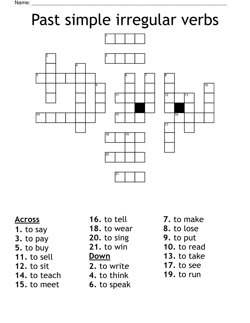 Past simple irregular verbs Crossword