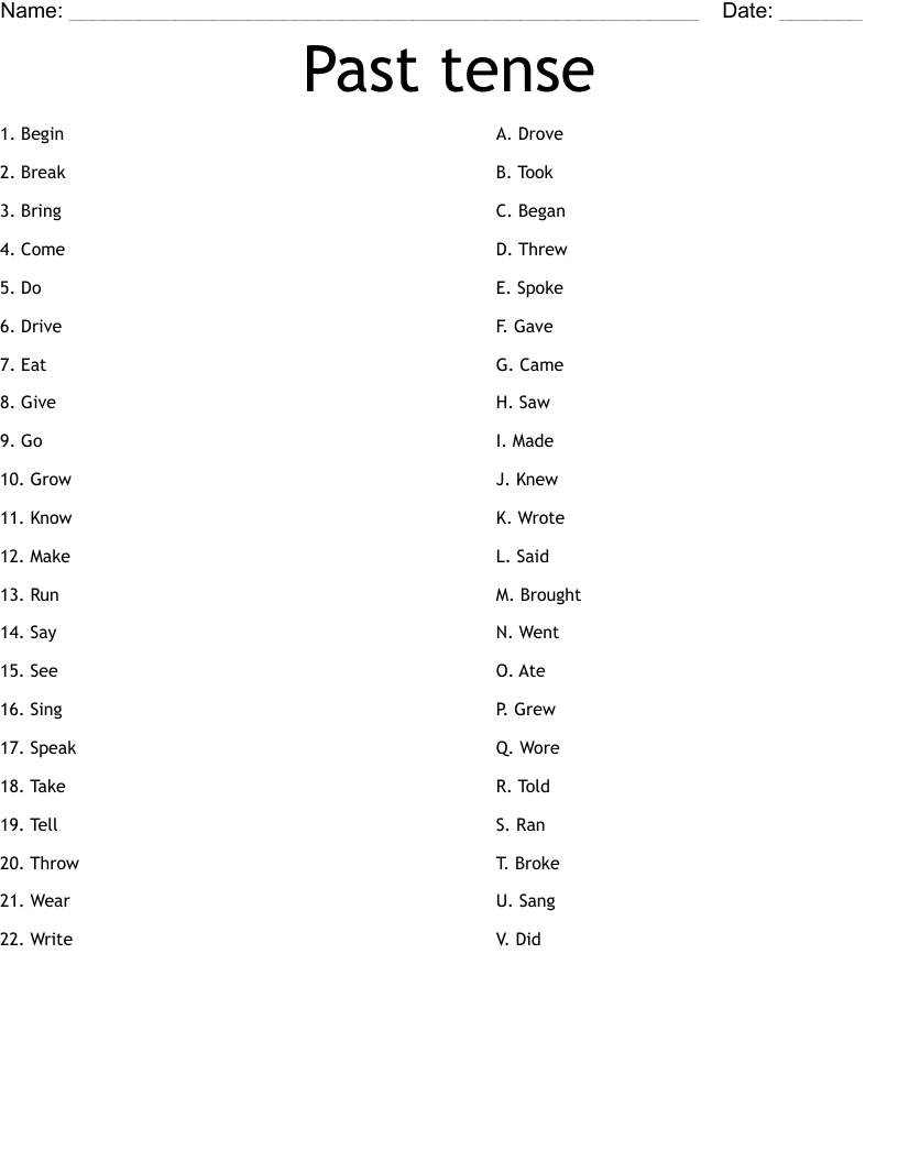 Past tense Worksheet