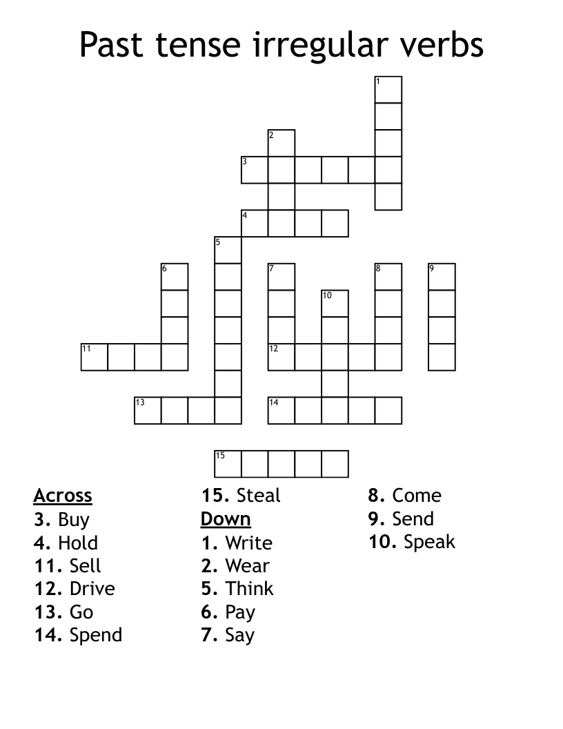 Past tense irregular verbs  Crossword