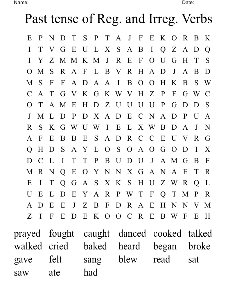 Past tense of Reg. and Irreg. Verbs Word Search