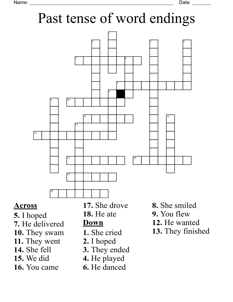 Past tense of word endings Crossword