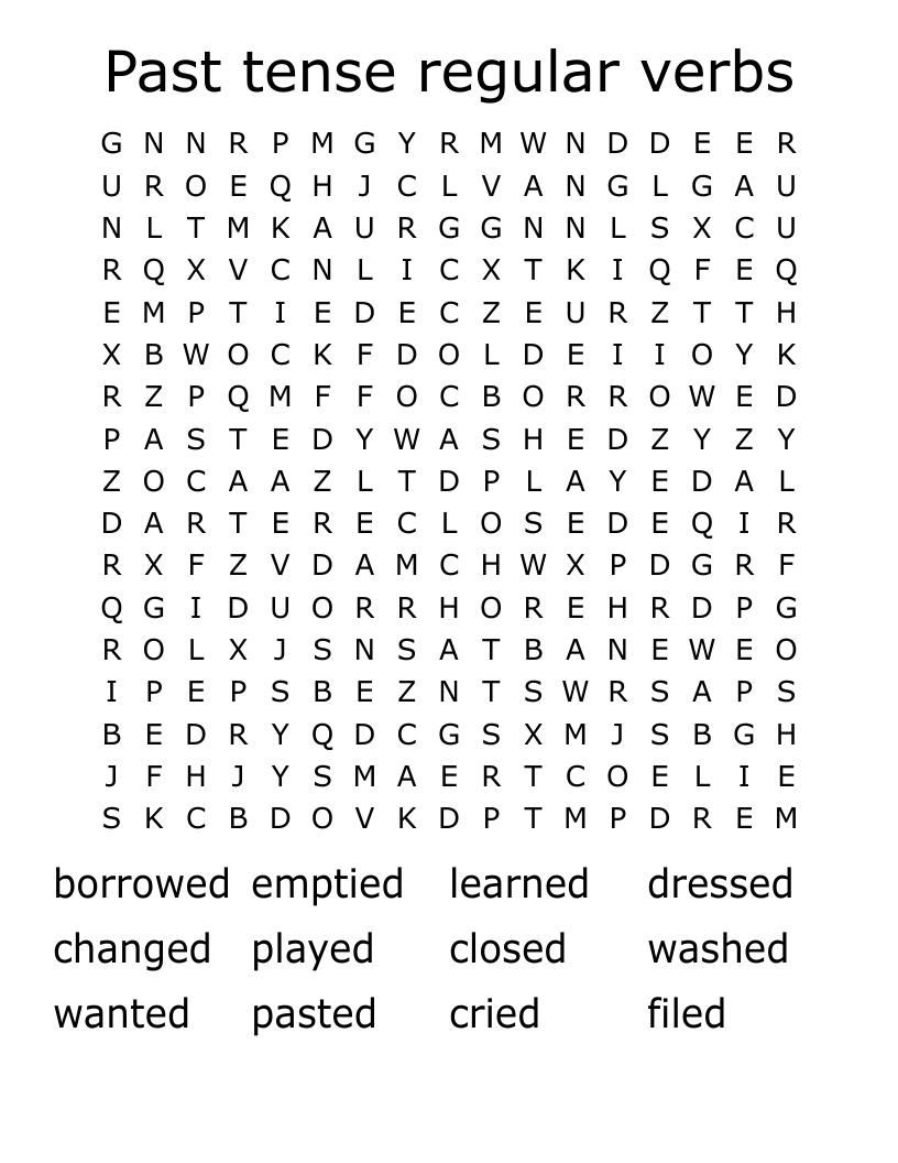 Past tense regular verbs Word Search