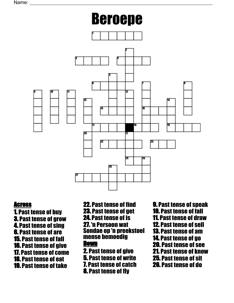 Beroepe Crossword