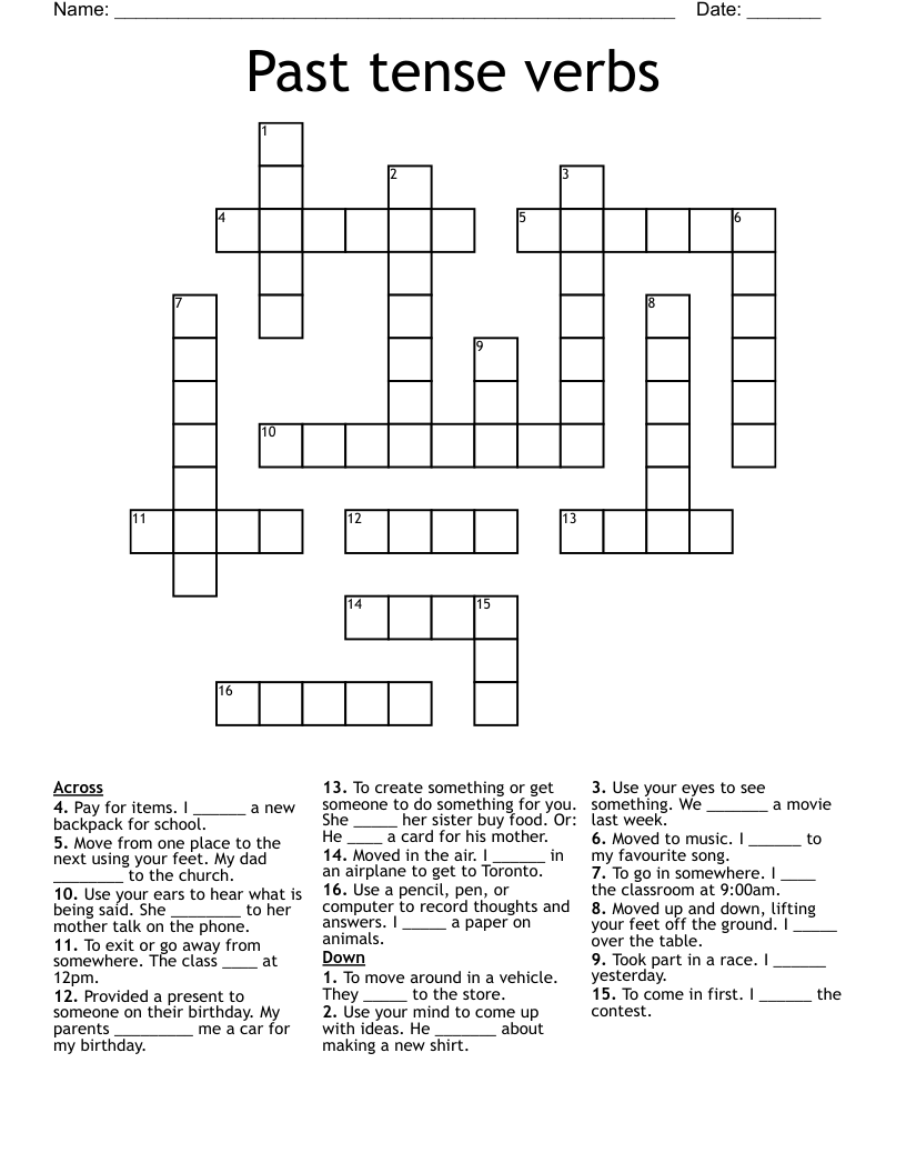 Past tense verbs Crossword