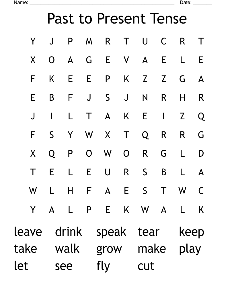 Past to Present Tense Word Search