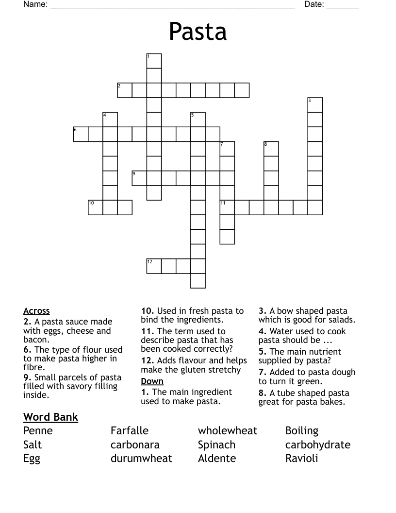 Pasta Crossword